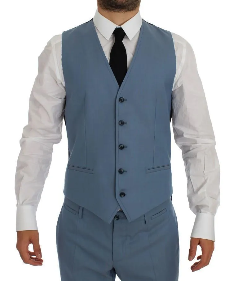 Blue Wool Silk Slim Fit 3 Piece Suit
