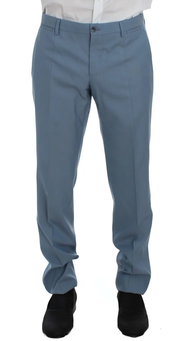 Blue Wool Silk Slim Fit 3 Piece Suit
