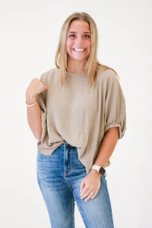 Boardwalk Stroll Elastic Sleeve Blouse Top in Coco