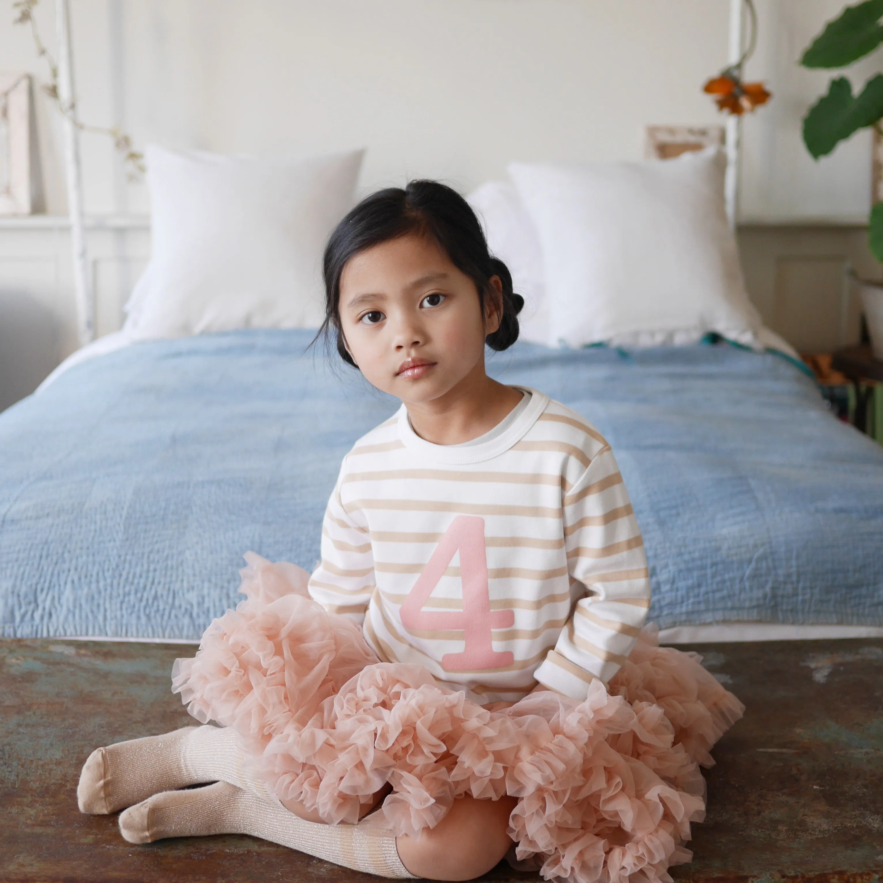 Bob & Blossom Biscuit & White Striped Pink Number T-Shirt