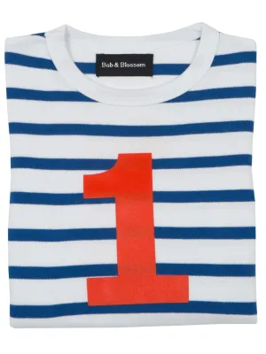 Bob & Blossom French Blue & White Striped Red Number T-Shirt
