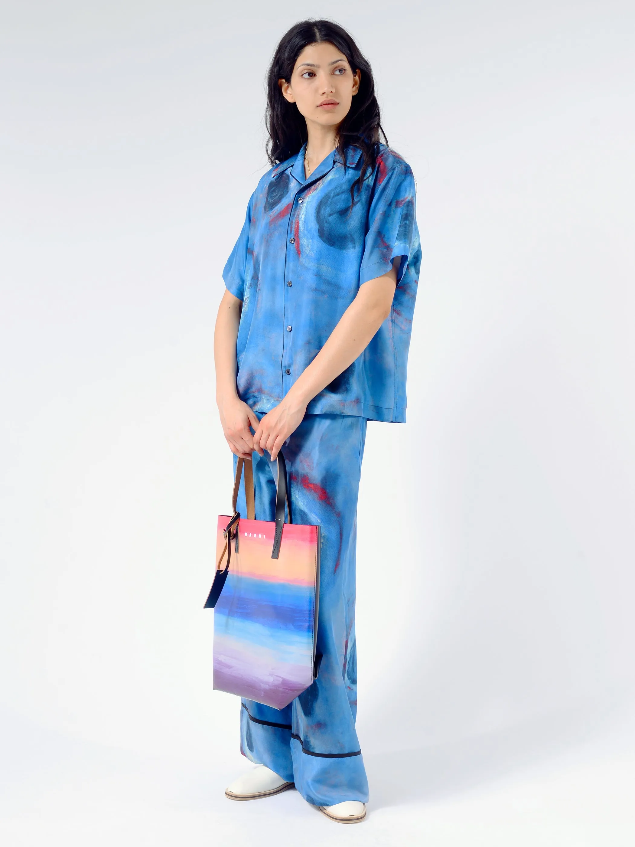 Bowling Silk Shirt With Buchi Blu Print