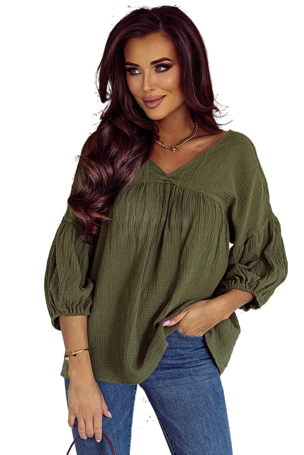 Bracelet Sleeve Babydoll Blouse