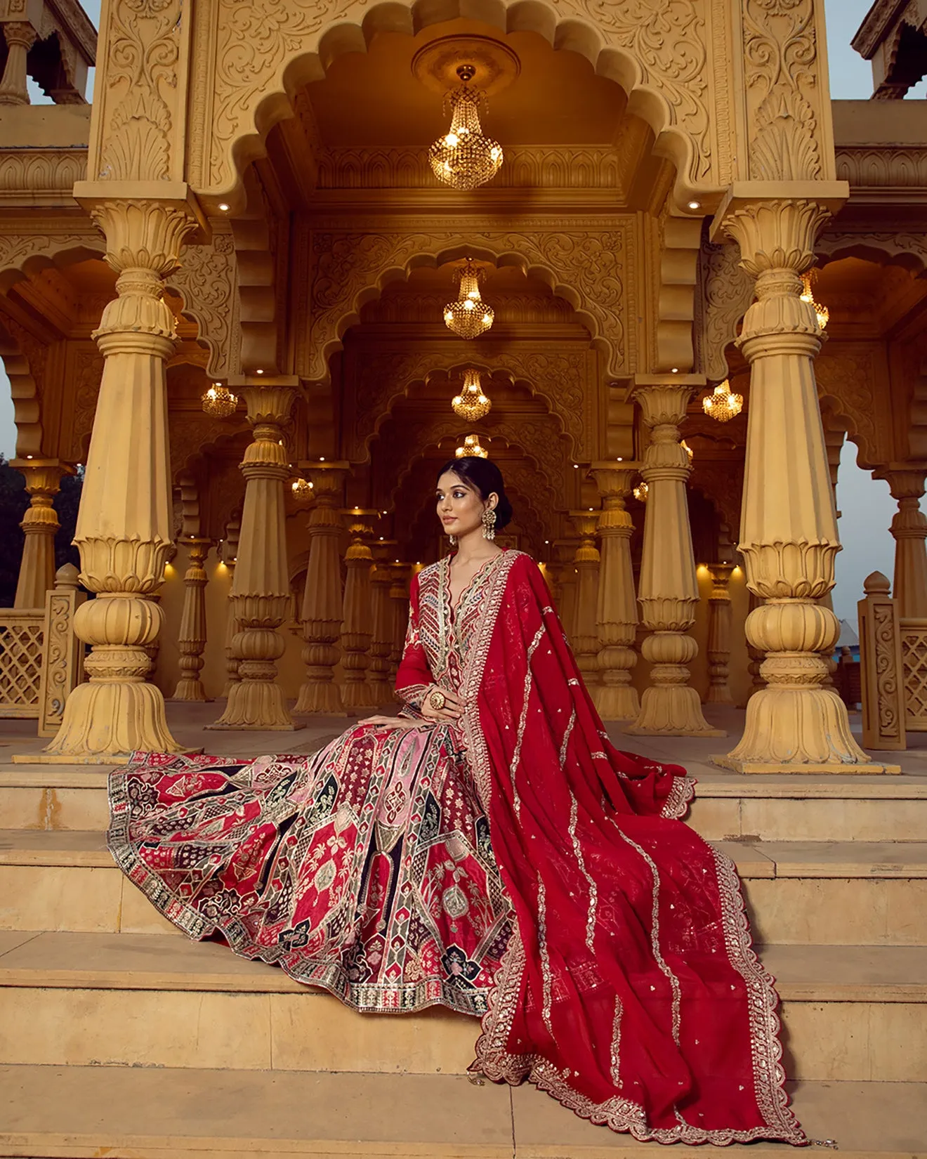 Bright Red Embellished Anarkali Gown
