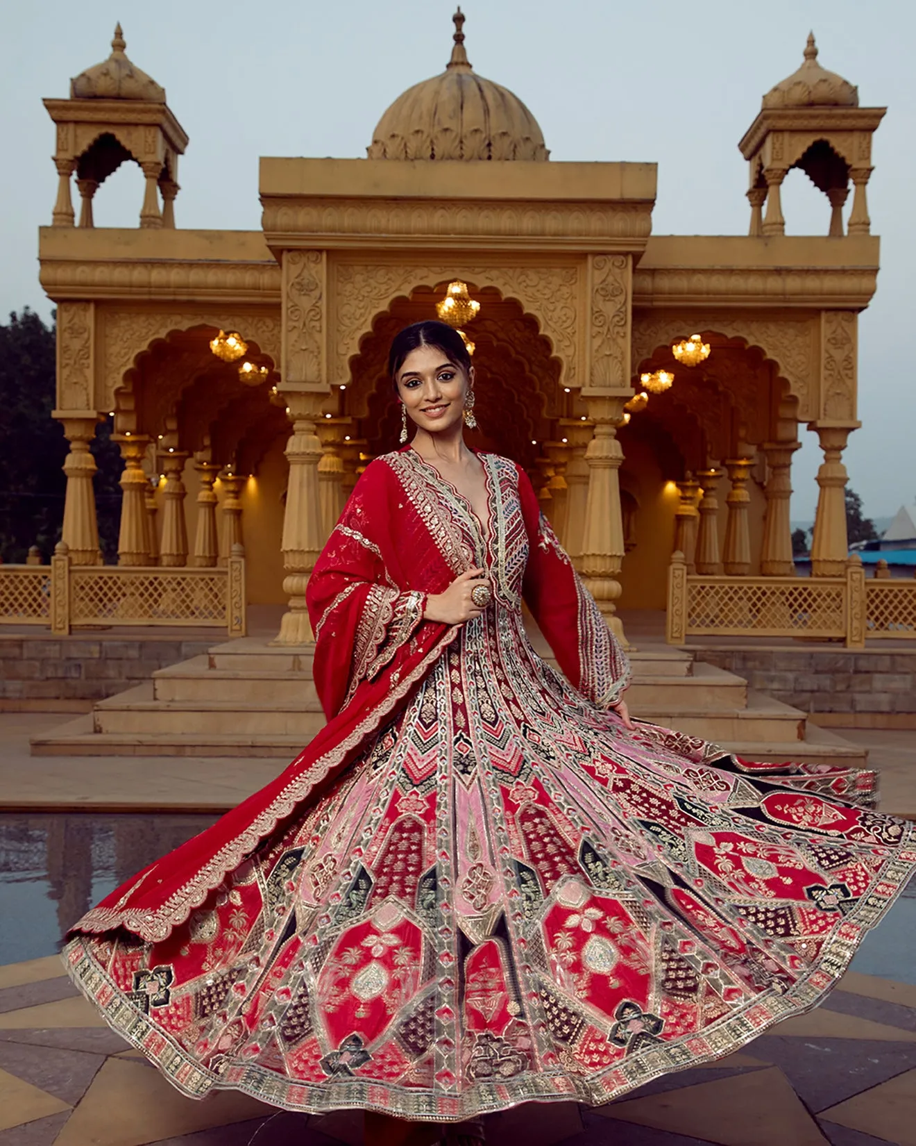 Bright Red Embellished Anarkali Gown