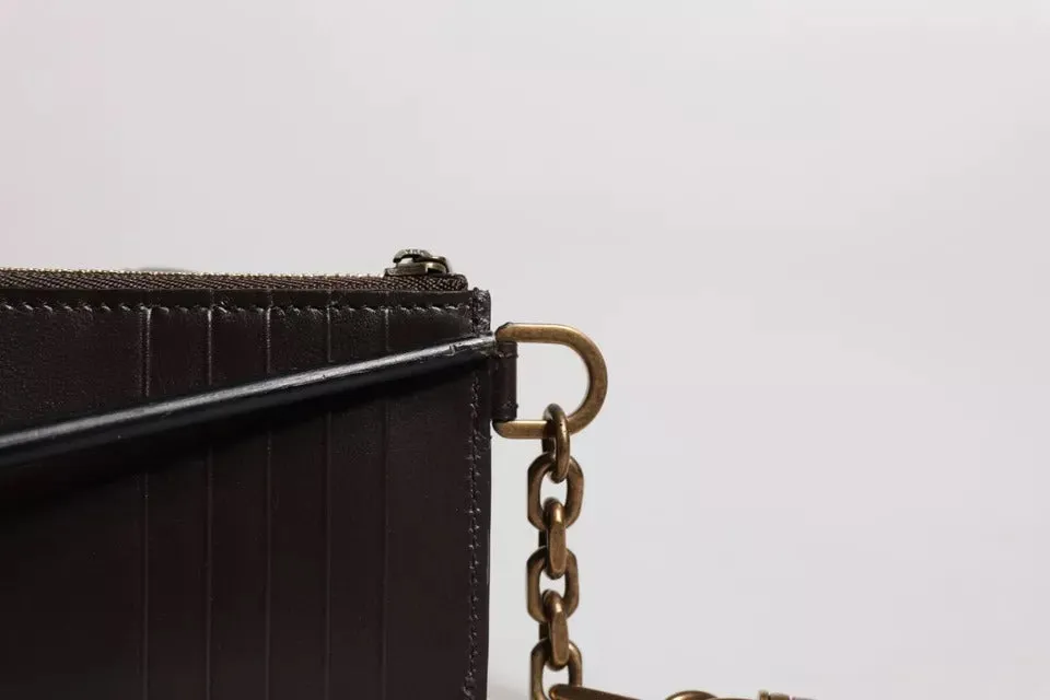 Brown Exotic Leather DG Logo Card Holder Wallet