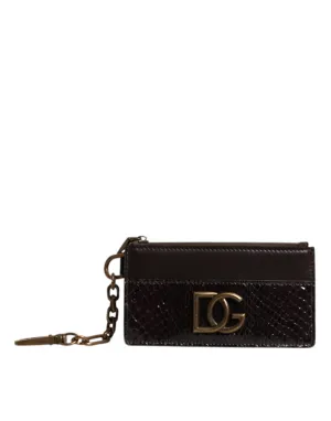 Brown Exotic Leather DG Logo Card Holder Wallet