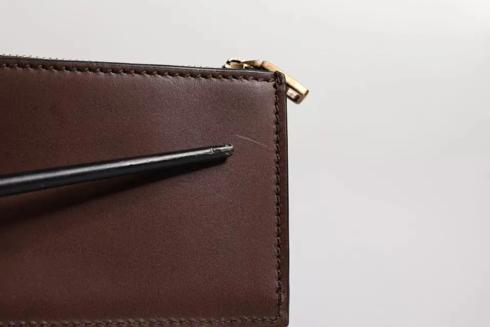 Brown Leather Zip Logo Keyring Coin Purse Keyring Wallet
