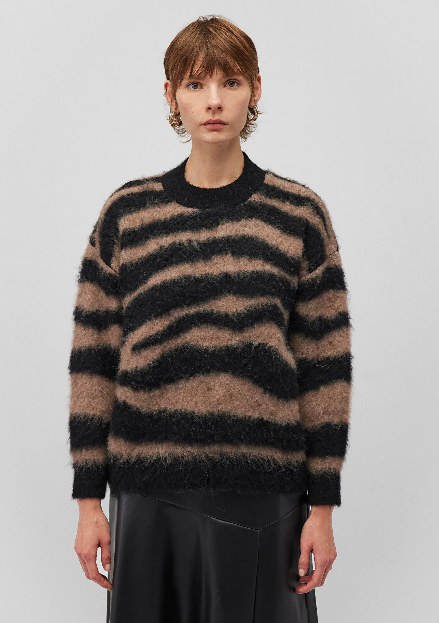 Brown Striped Crewneck Sweater