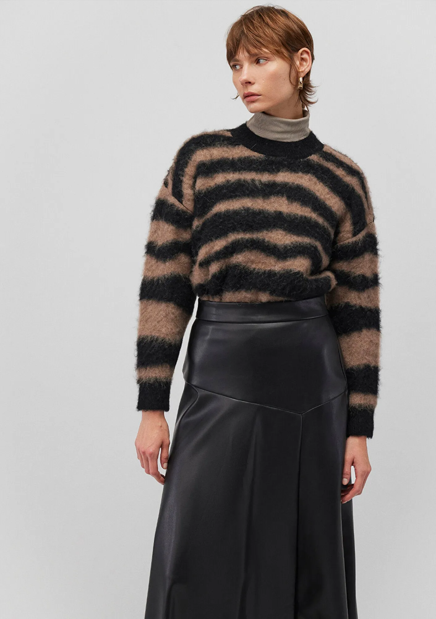 Brown Striped Crewneck Sweater