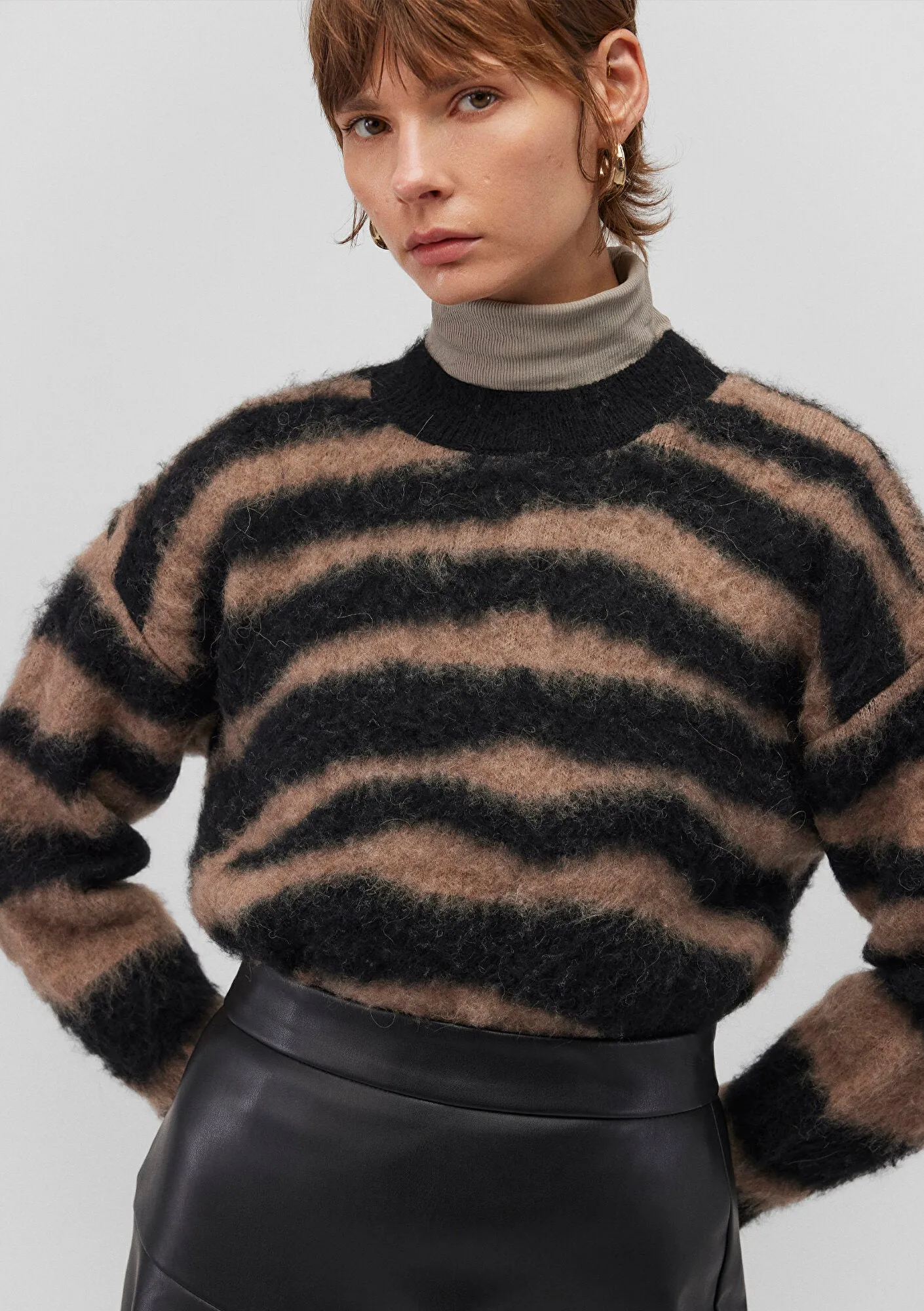 Brown Striped Crewneck Sweater