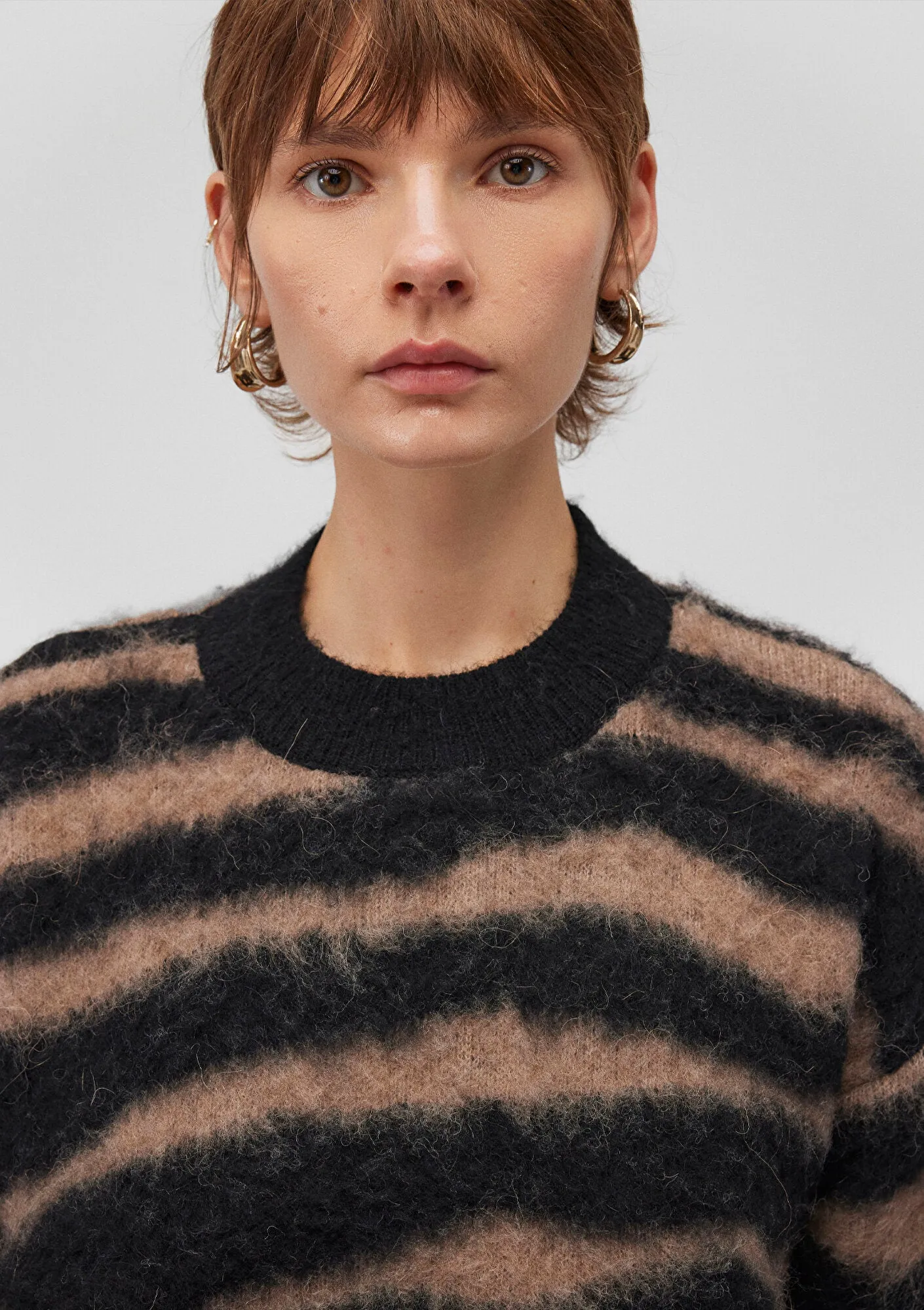 Brown Striped Crewneck Sweater