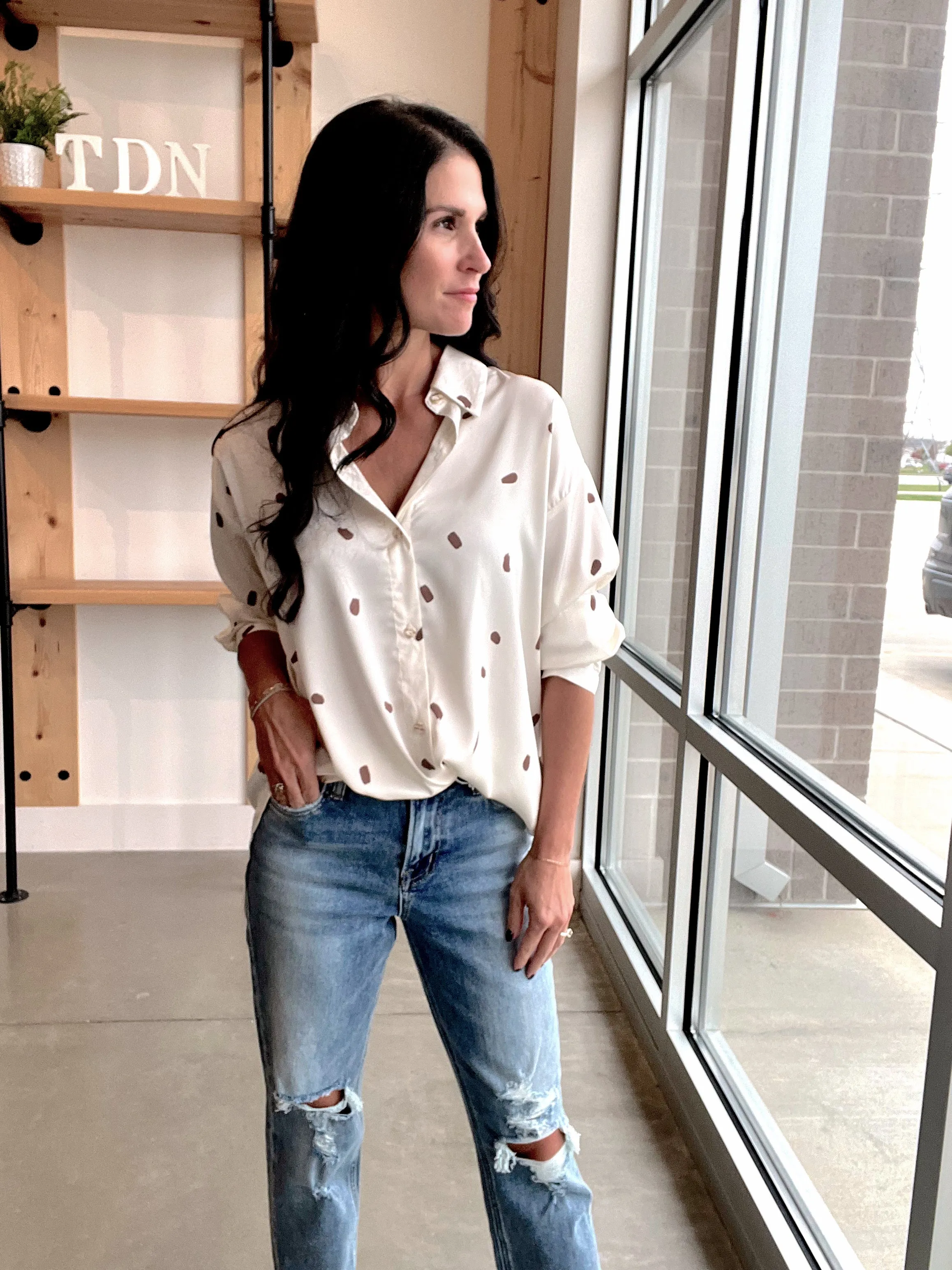 Brush Stroke Button Up Top