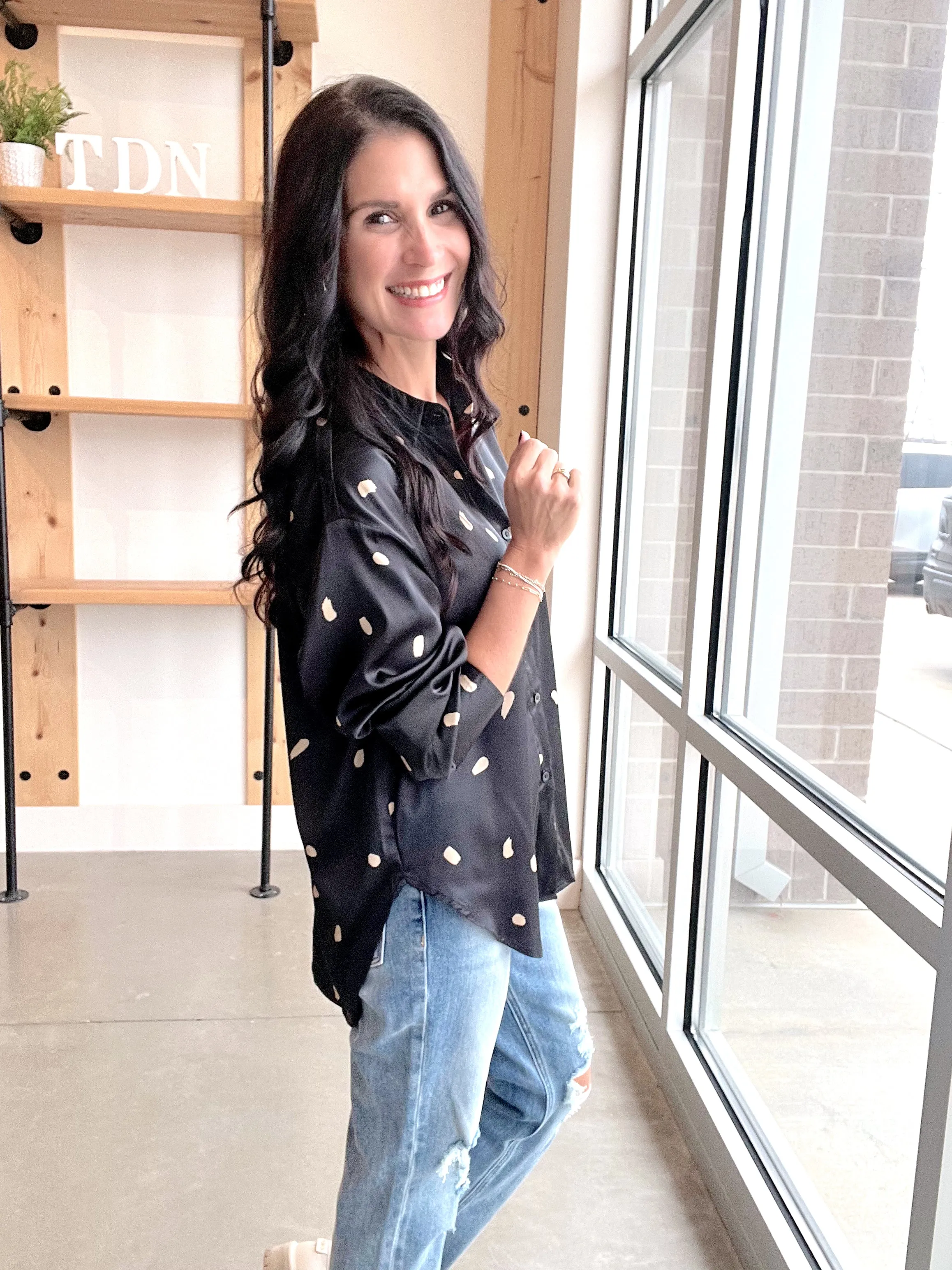 Brush Stroke Button Up Top