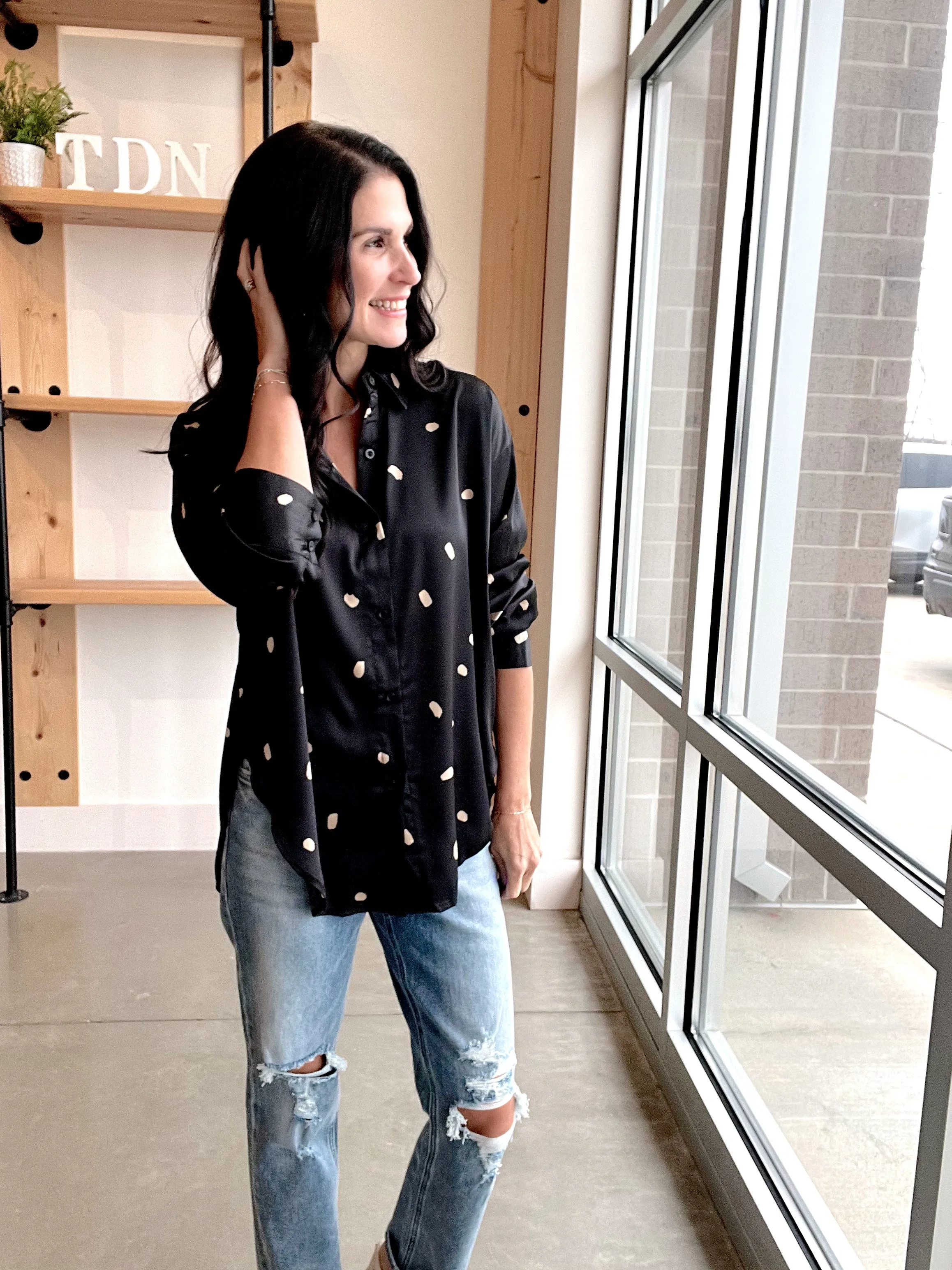 Brush Stroke Button Up Top
