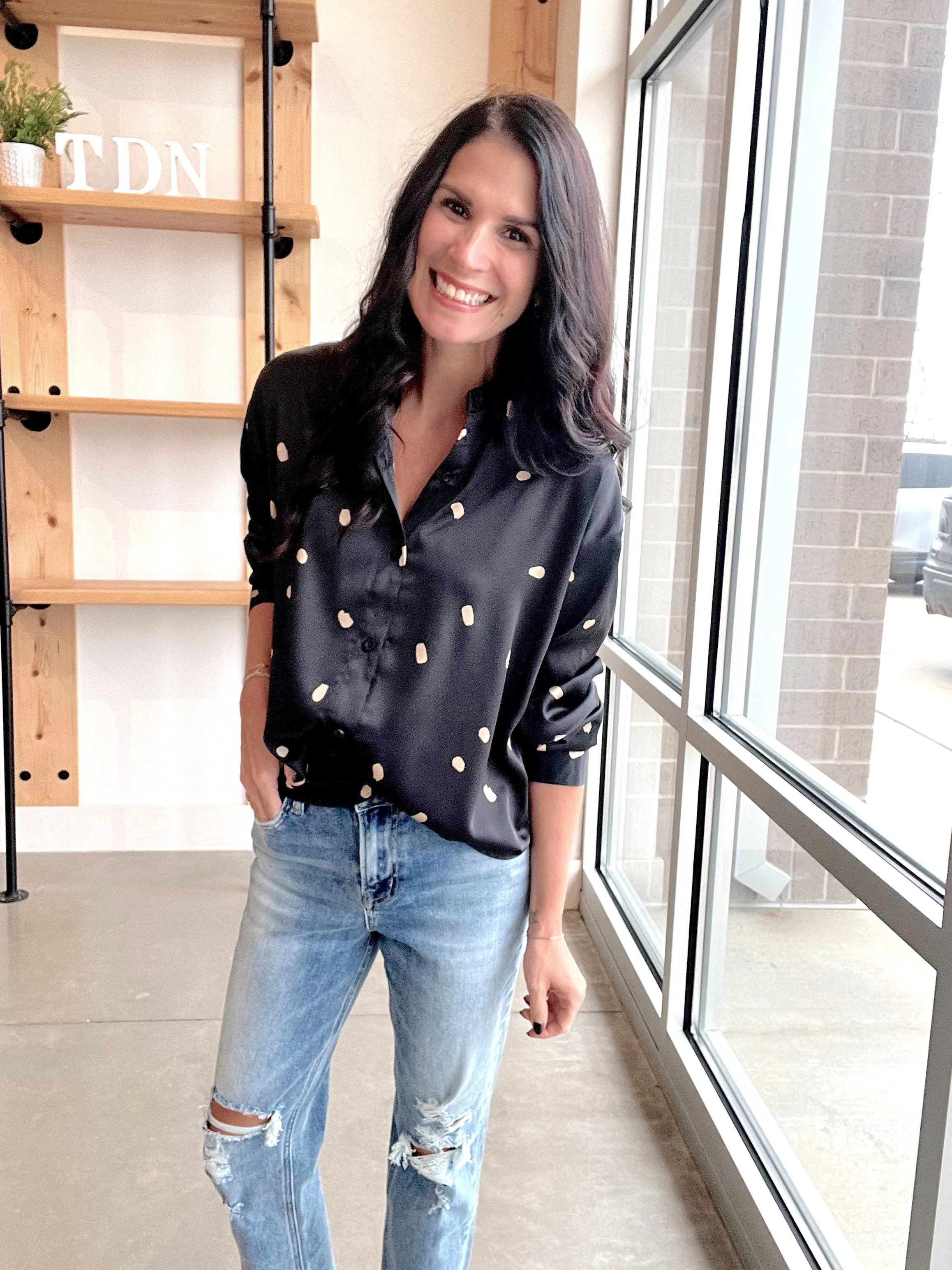 Brush Stroke Button Up Top