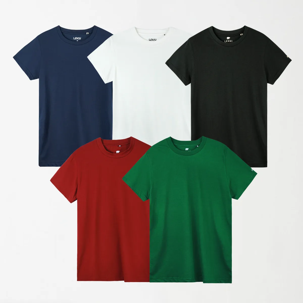 Bundle Deal 5 -  5 Round Neck Unisex T-Shirts (Black, White, Dark Green, Navy Blue, Maroon)