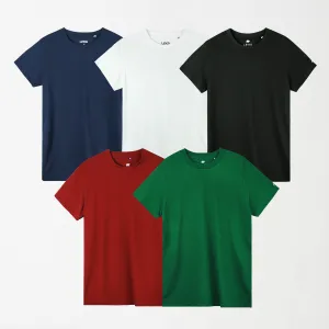 Bundle Deal 5 -  5 Round Neck Unisex T-Shirts (Black, White, Dark Green, Navy Blue, Maroon)