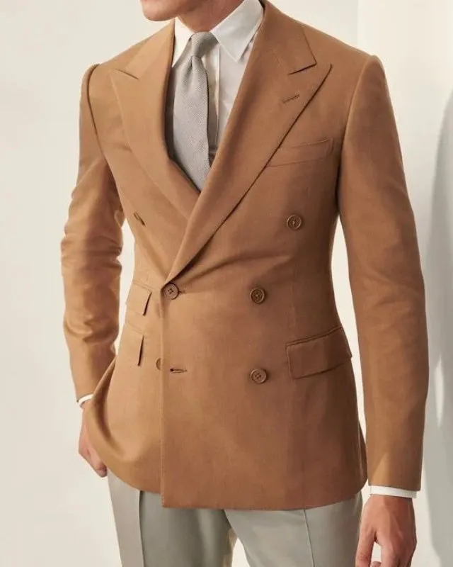 Burnell Khaki Double Breasted Peaked Lapel Prom Men Suits
