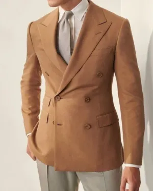 Burnell Khaki Double Breasted Peaked Lapel Prom Men Suits
