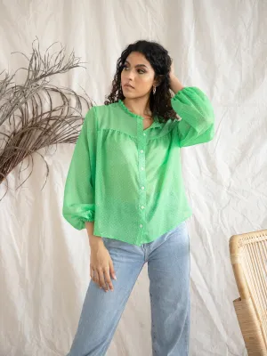 Button Down Ballon Sleeve Top