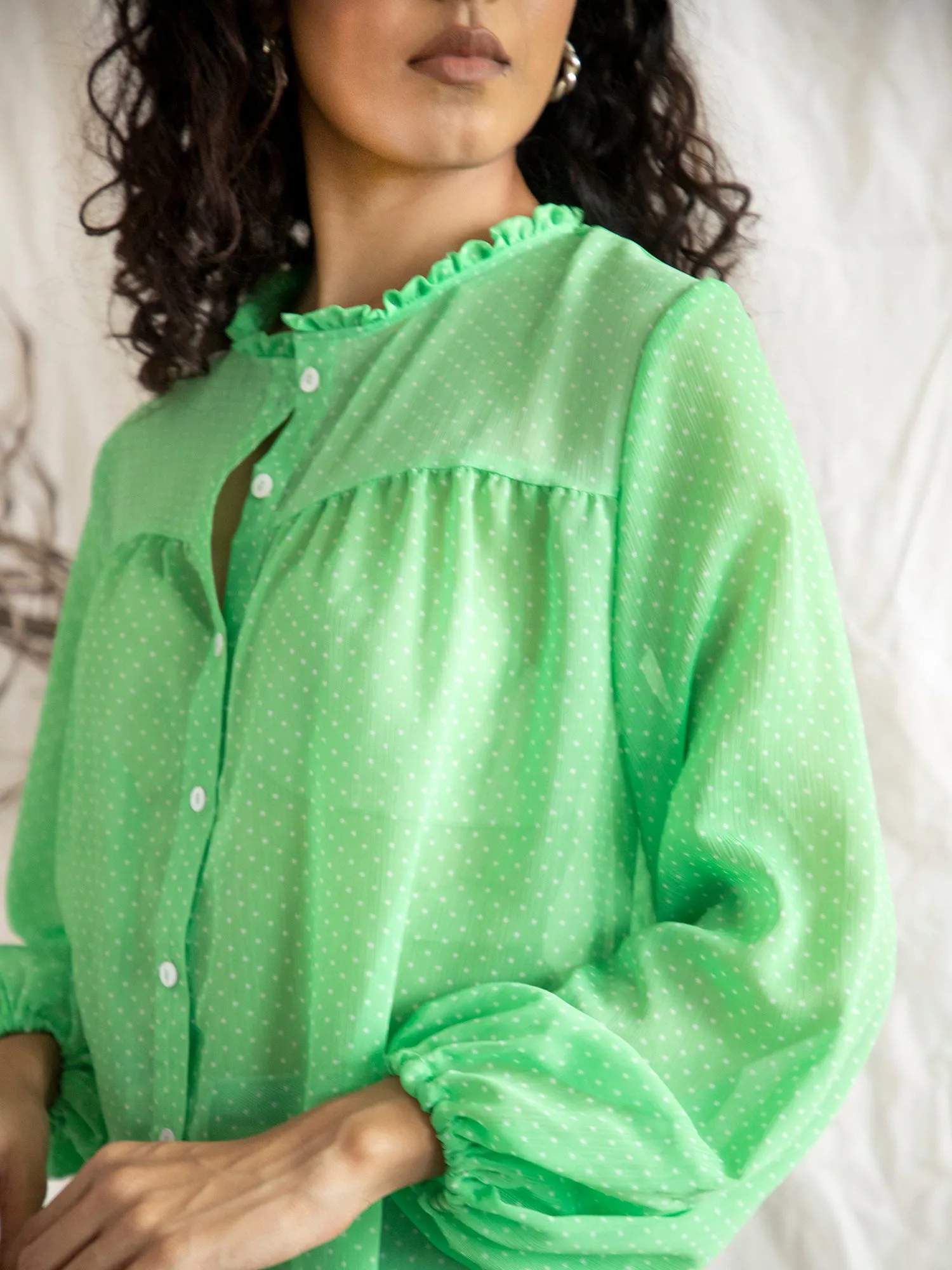 Button Down Ballon Sleeve Top