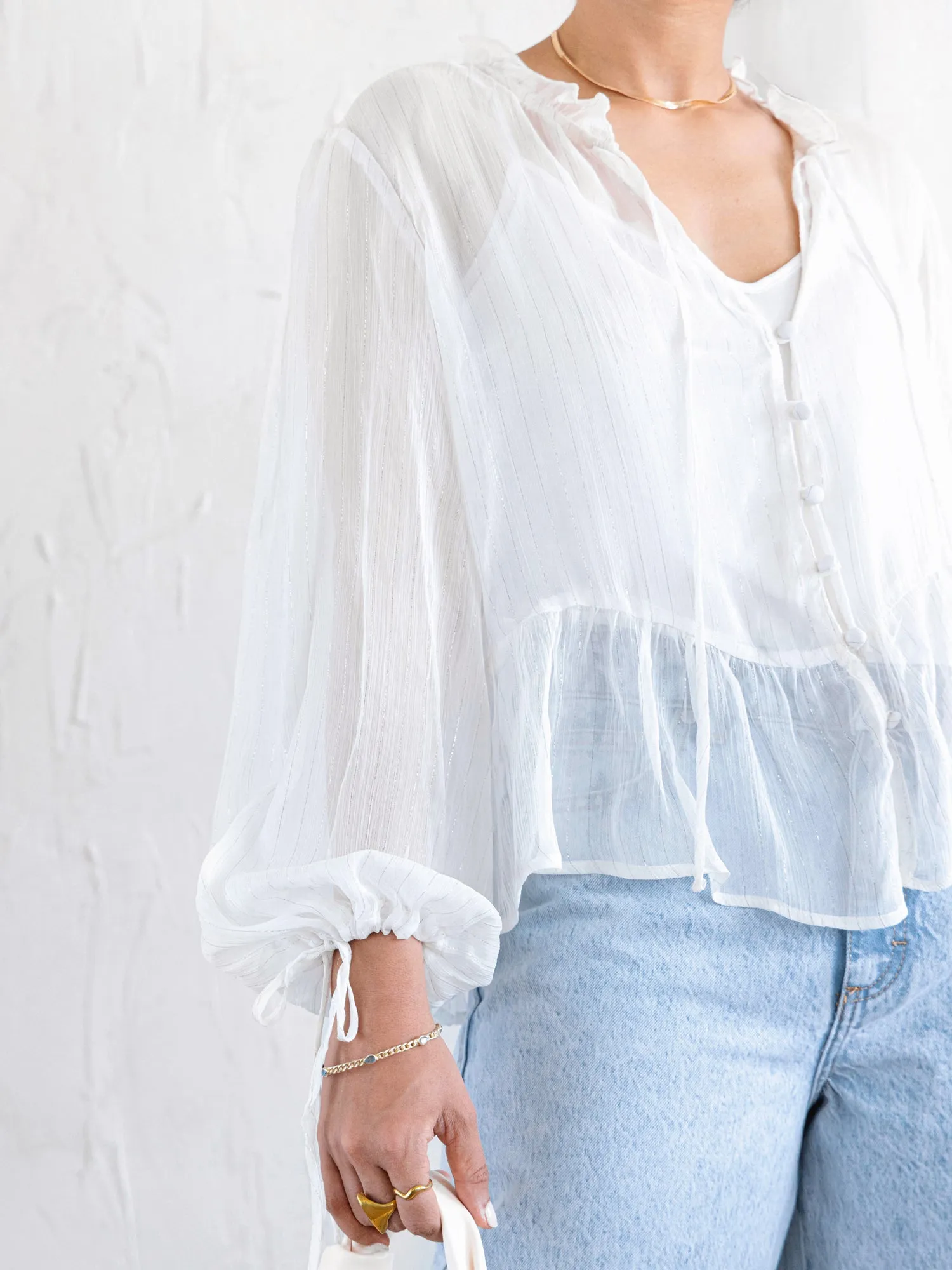 Button Down Balloon Sleeved Top