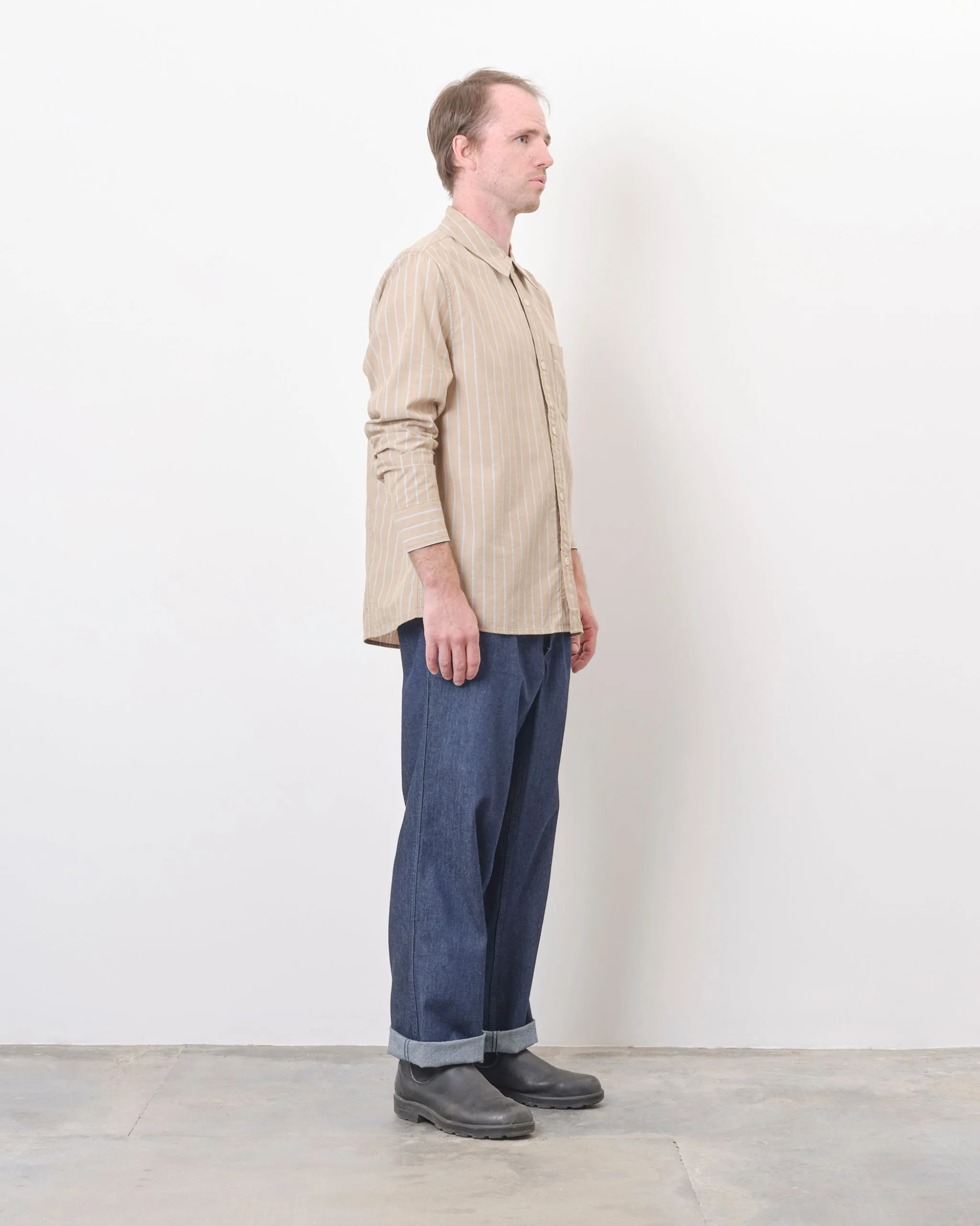 Button Down in Tan Stripe