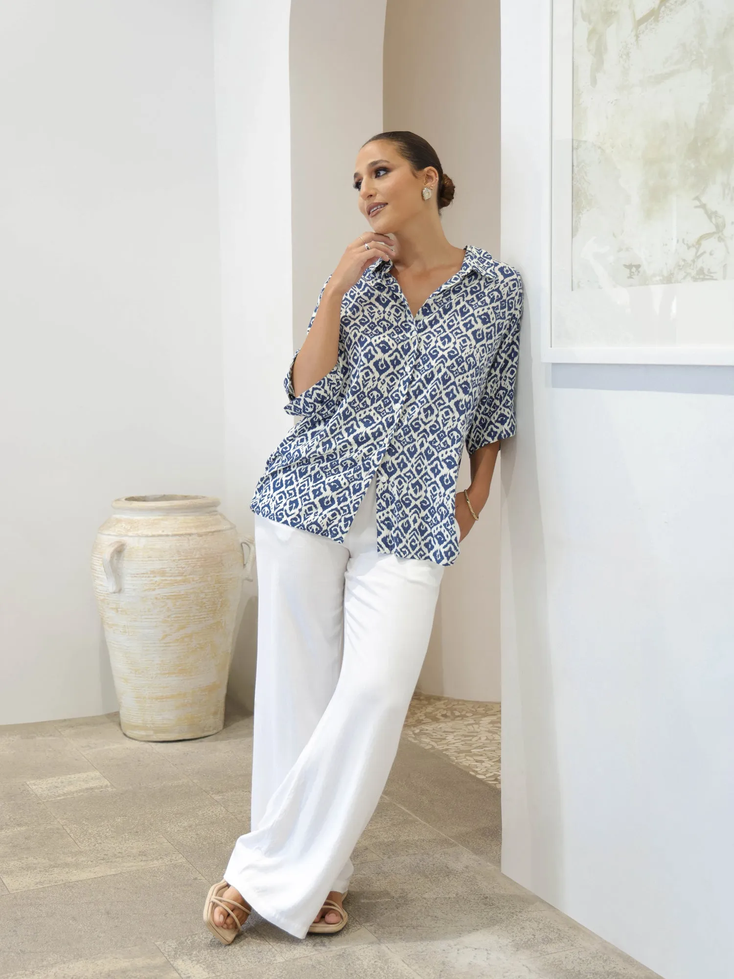 Button Down Short Sleeved Over Sized Shirt