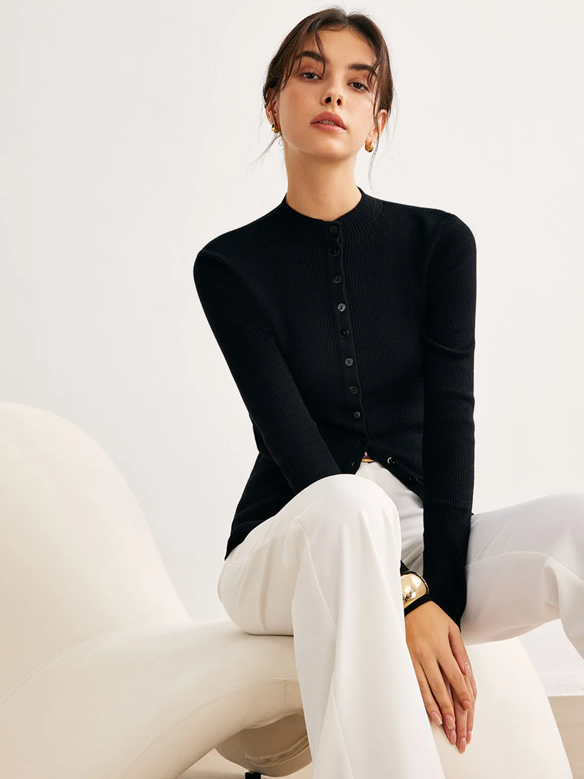 Button Down Skinny Knit Top