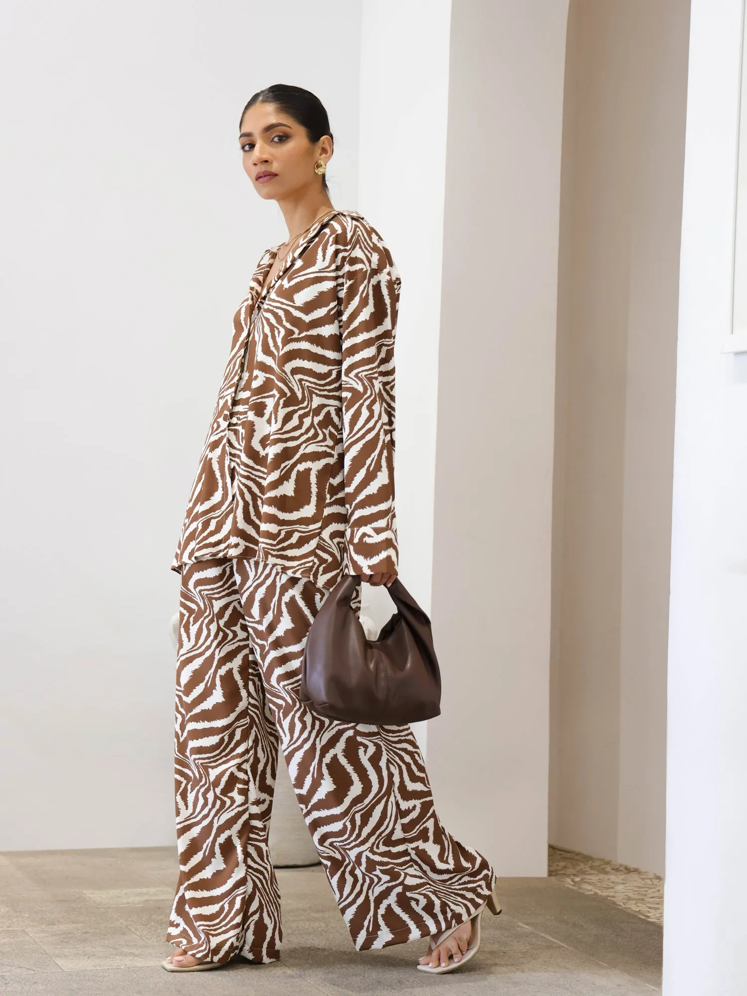 Button Down Zebra Printed Long Sleeved Top