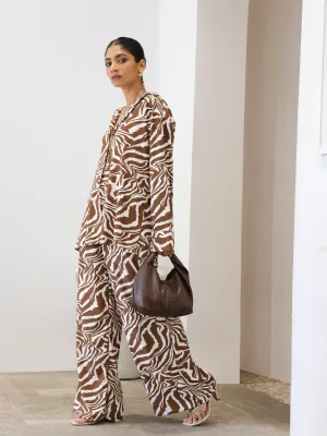 Button Down Zebra Printed Long Sleeved Top