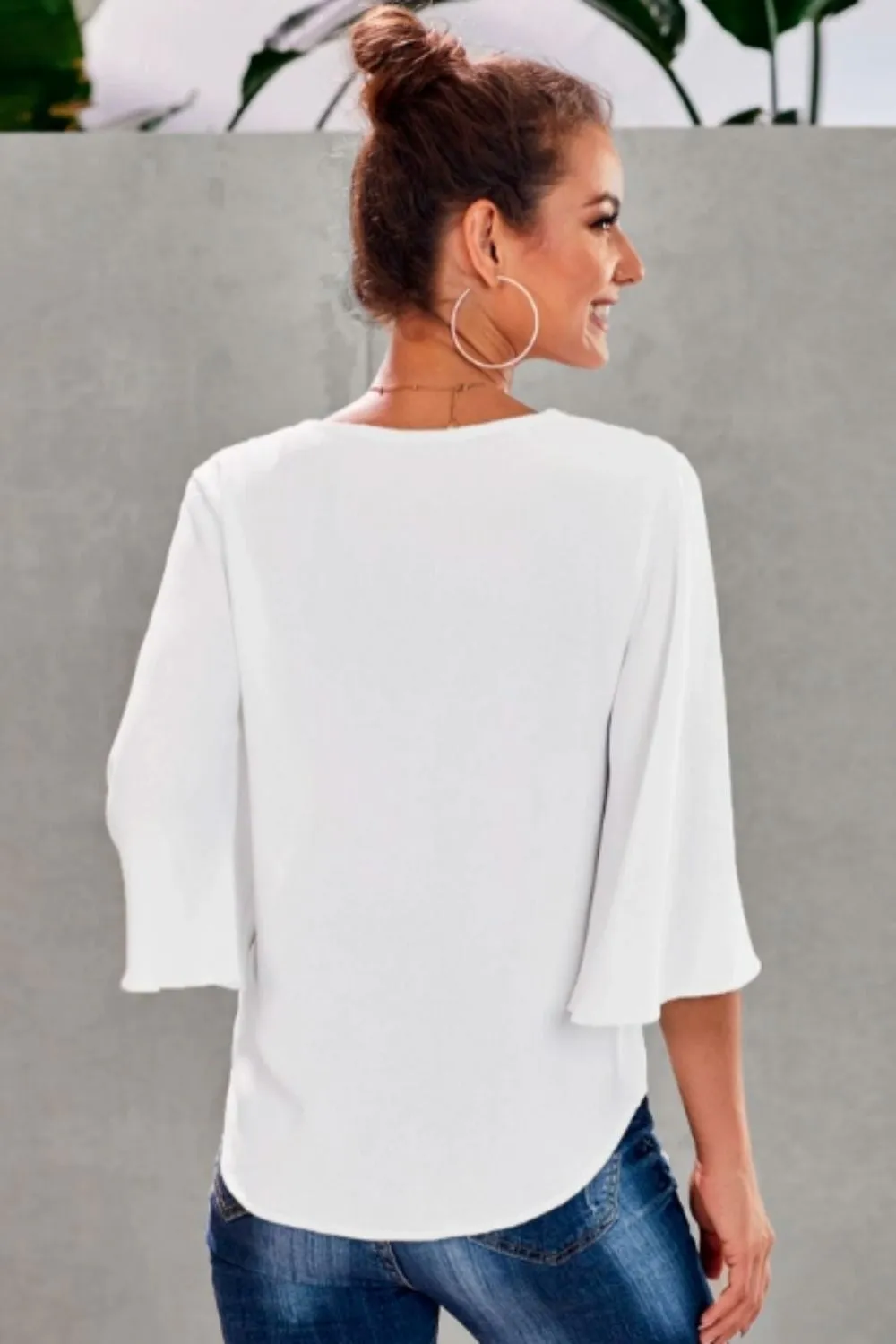 Button Front Tie-Up Blouse White