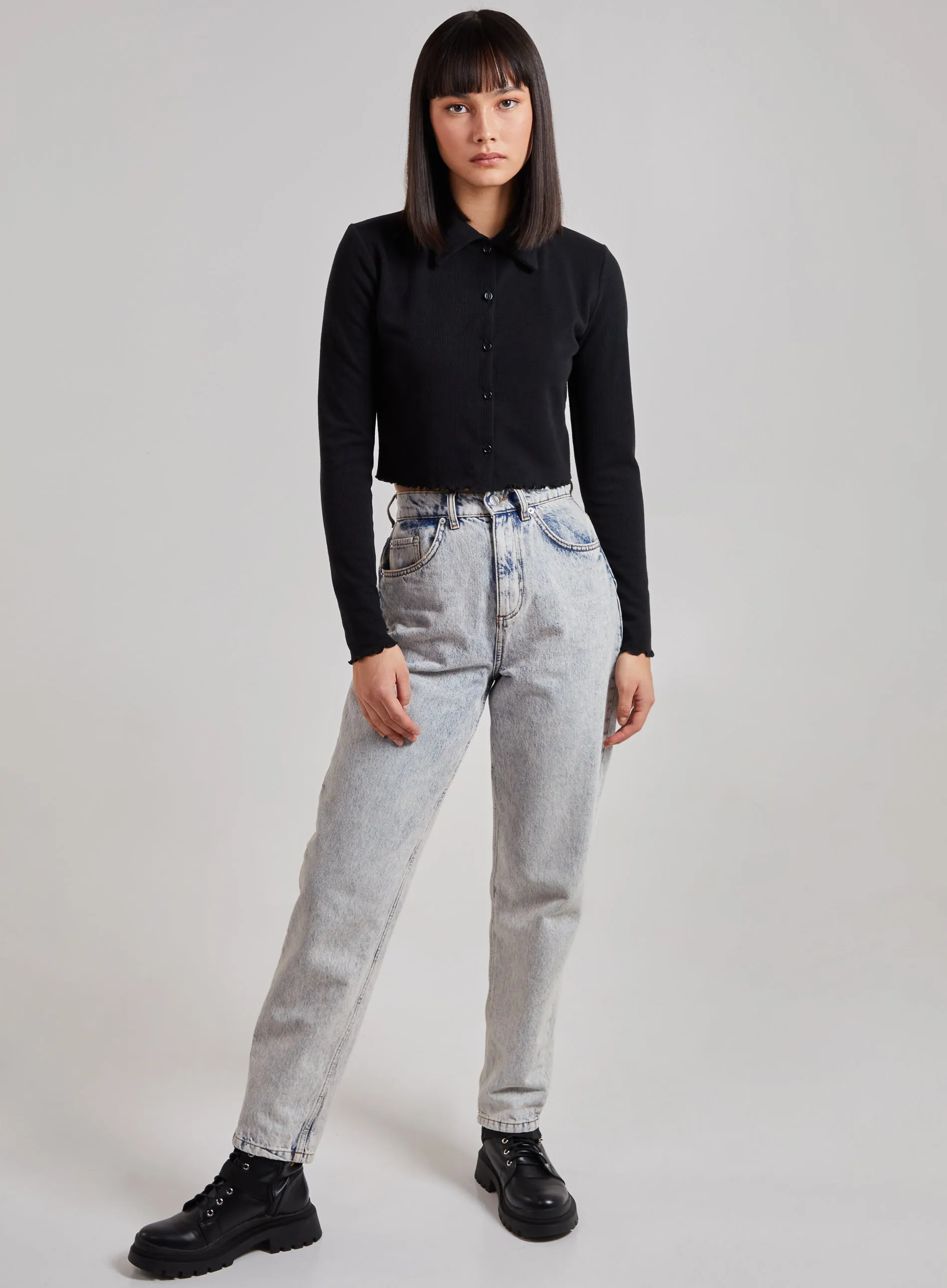 Button Up Ribbed Crop Top