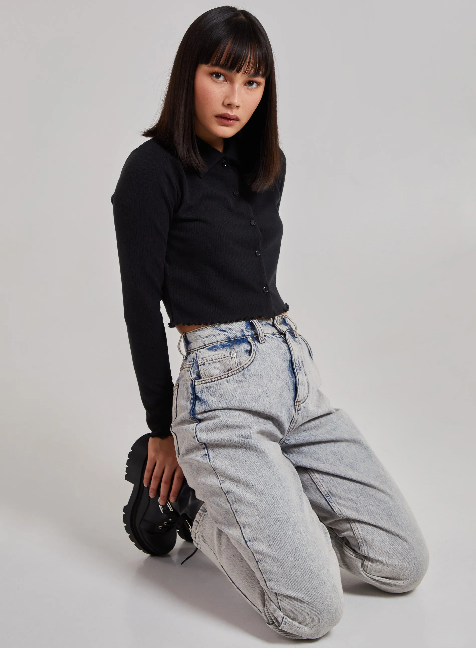 Button Up Ribbed Crop Top