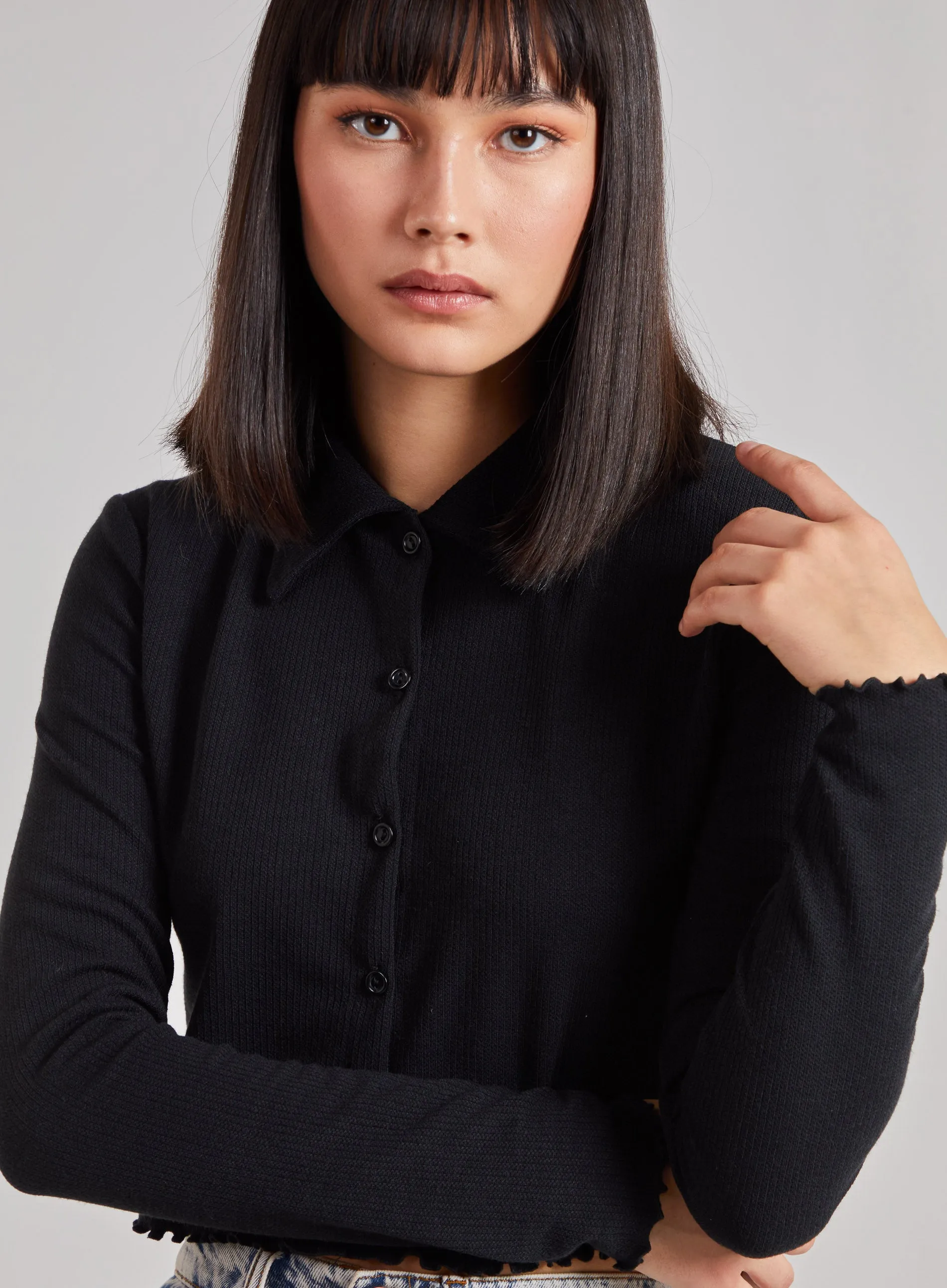 Button Up Ribbed Crop Top