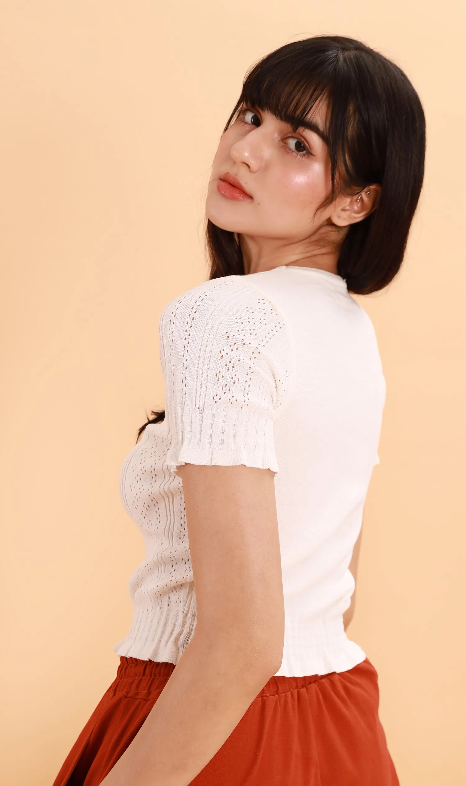 CAMILLE Button-Down Eyelet Cardi (White)
