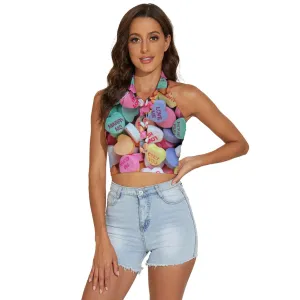 Candy Hearts Backless Halter Cami Shirt