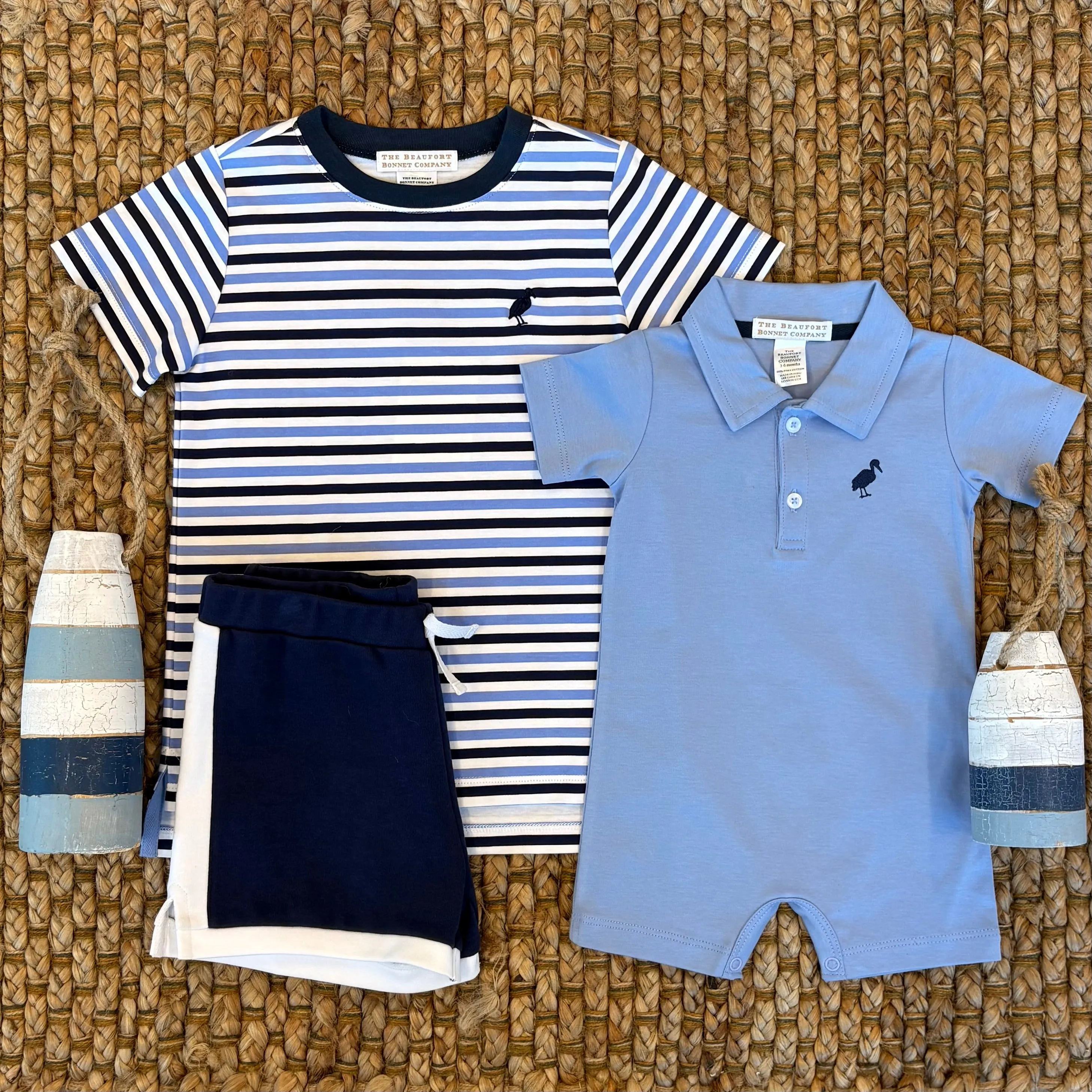 Carter Crewneck - Kennedy Cruise Stripe (Nantucket Navy) with Nantucket Navy Stork