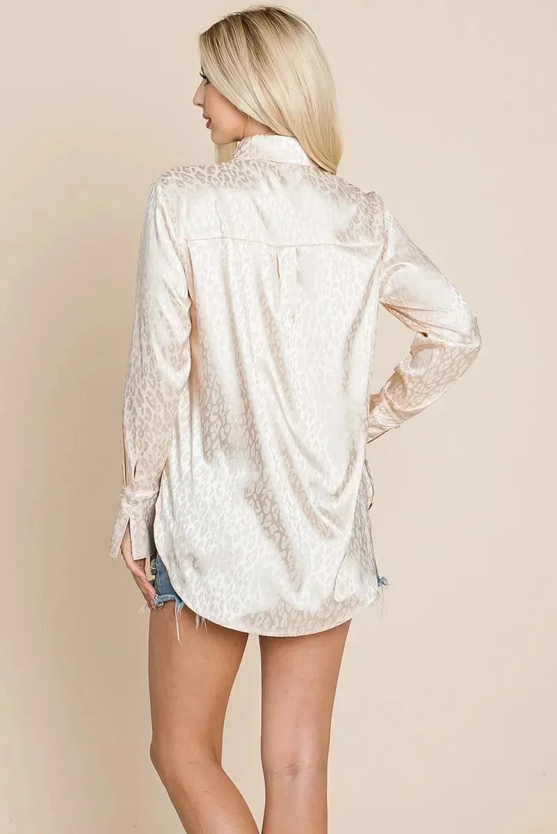 Casual Animal Print Satin Button up Shirts Blouse