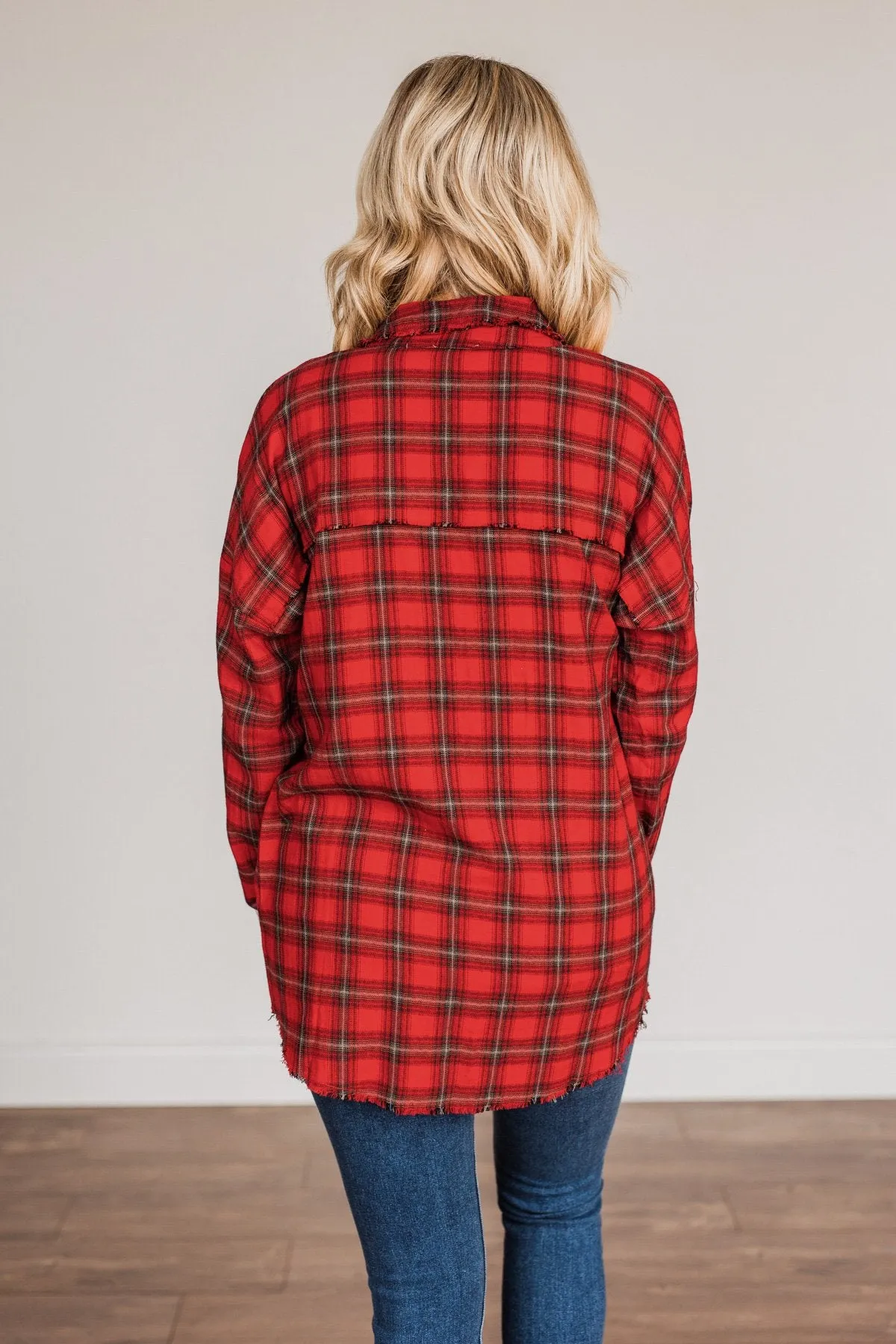 Catching Snowflakes Button Plaid Top- Red