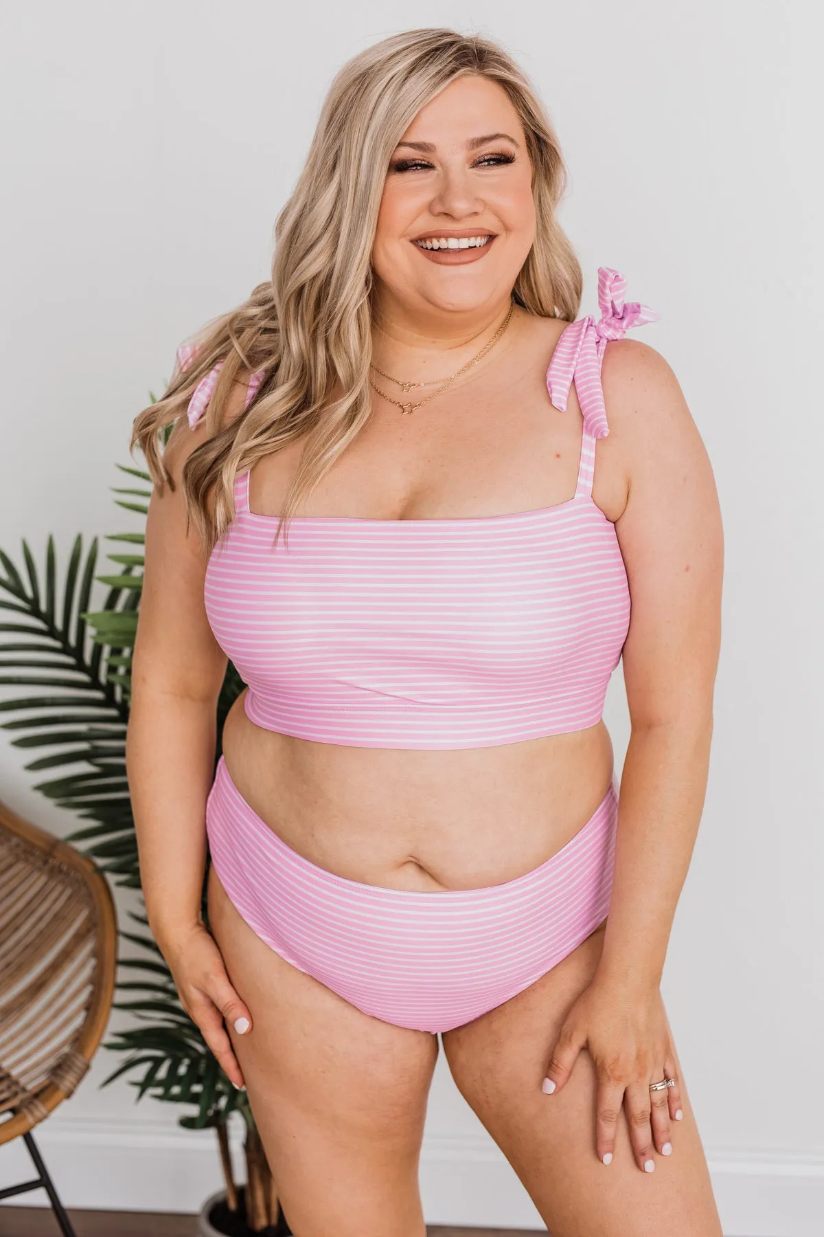 Chasing The Sun Striped Bandeau Swim Top- Pink