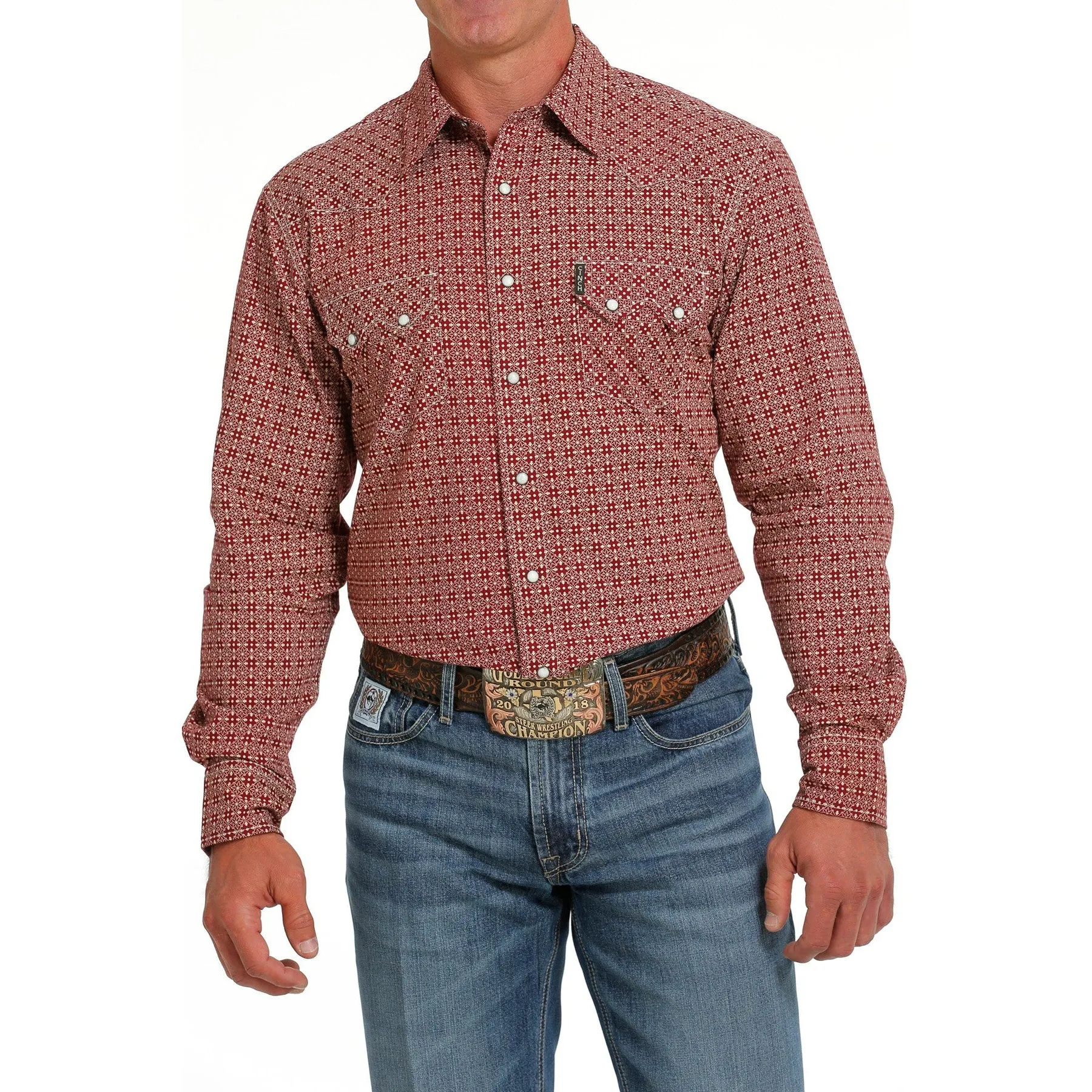 Cinch Men's Modern Fit Red Snap Western Shirt