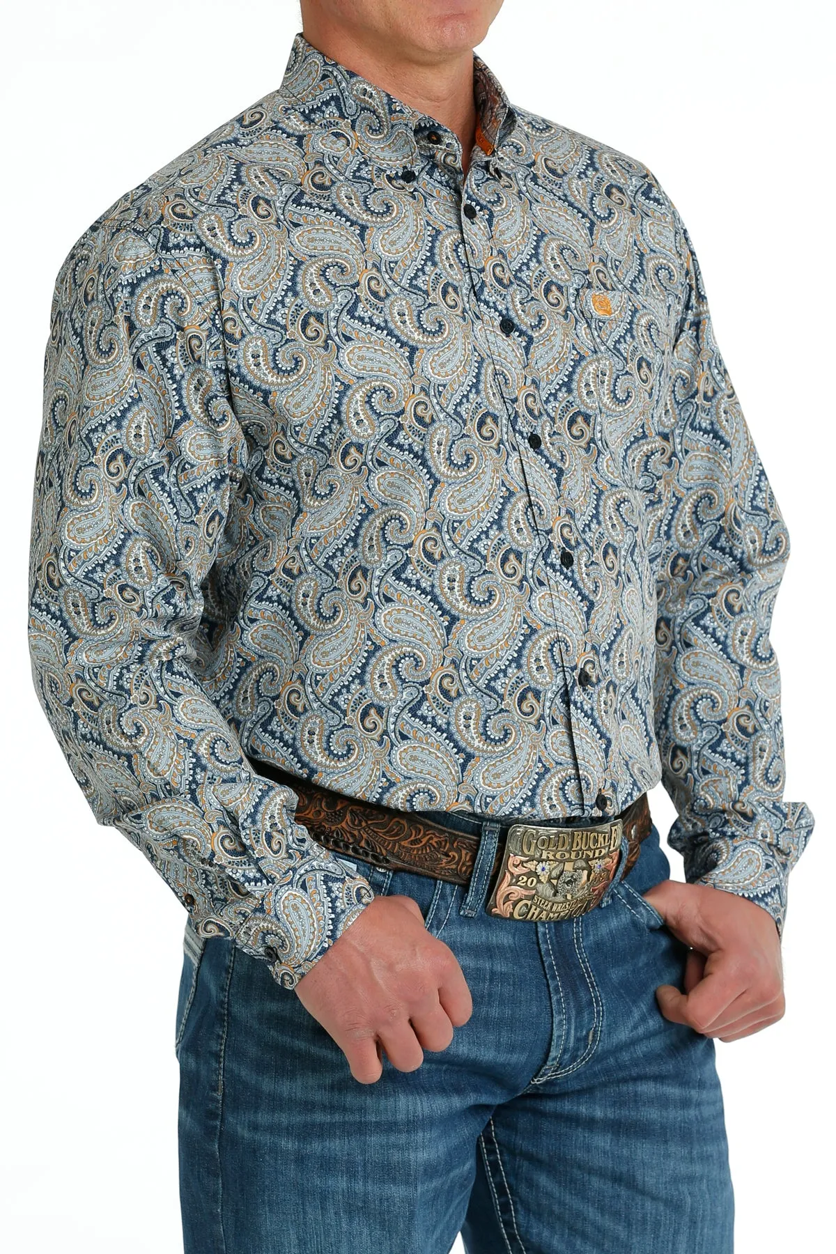 Cinch Men's Navy and Blue Paisley Print Western Shirt