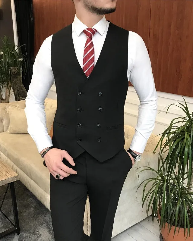 Classic Bespoke Black Three Pieces Peaked Slim Fit Business Men Suits