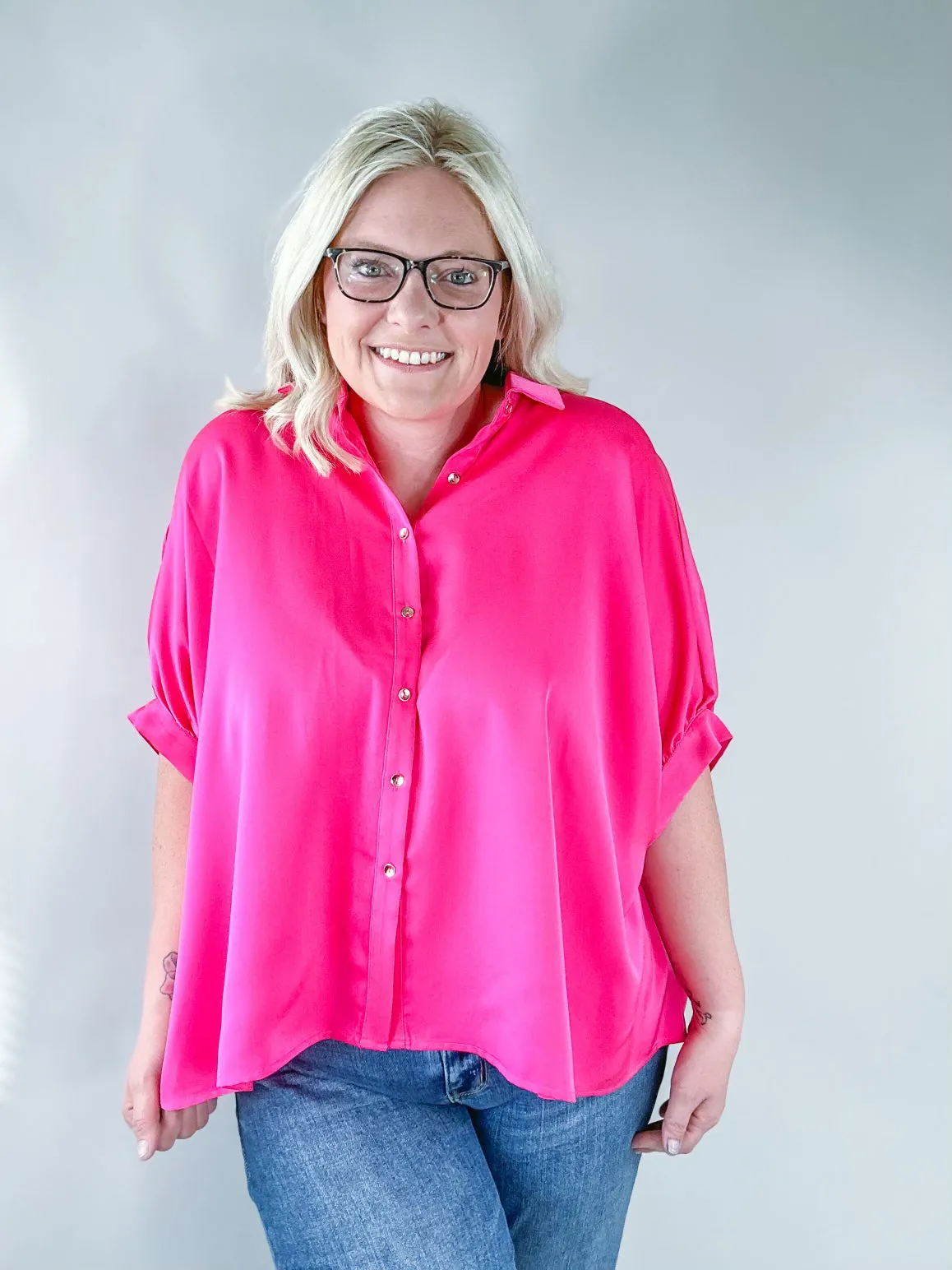 Classy Hot Pink Button Down Top