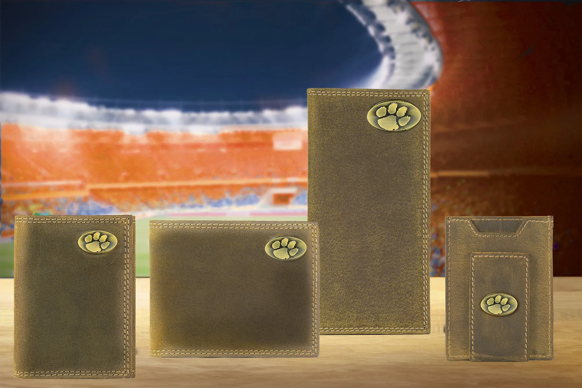 Clemson Tigers Vintage Tan Leather Bifold Wallet