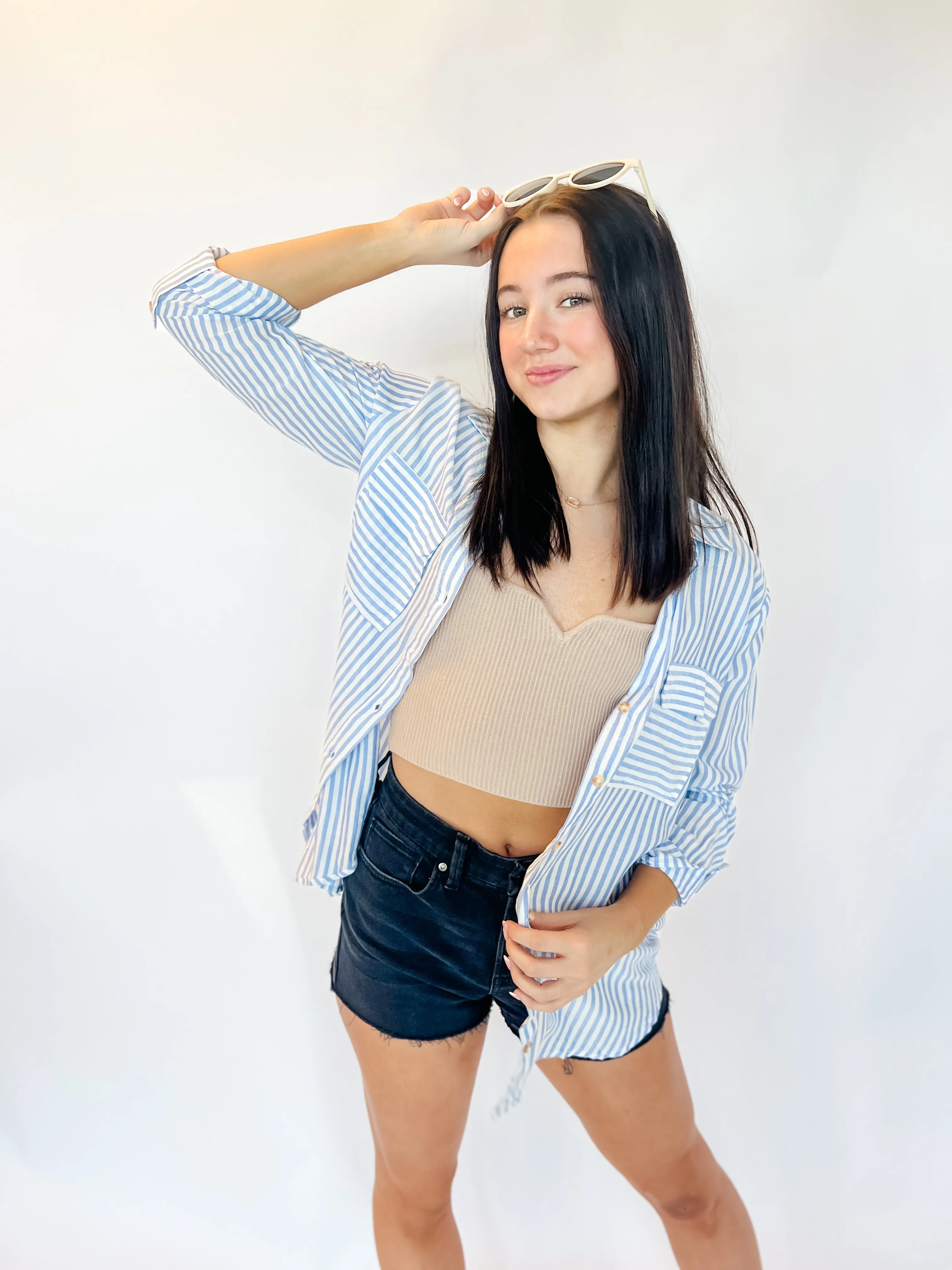 Coastal Blues Striped Button Down