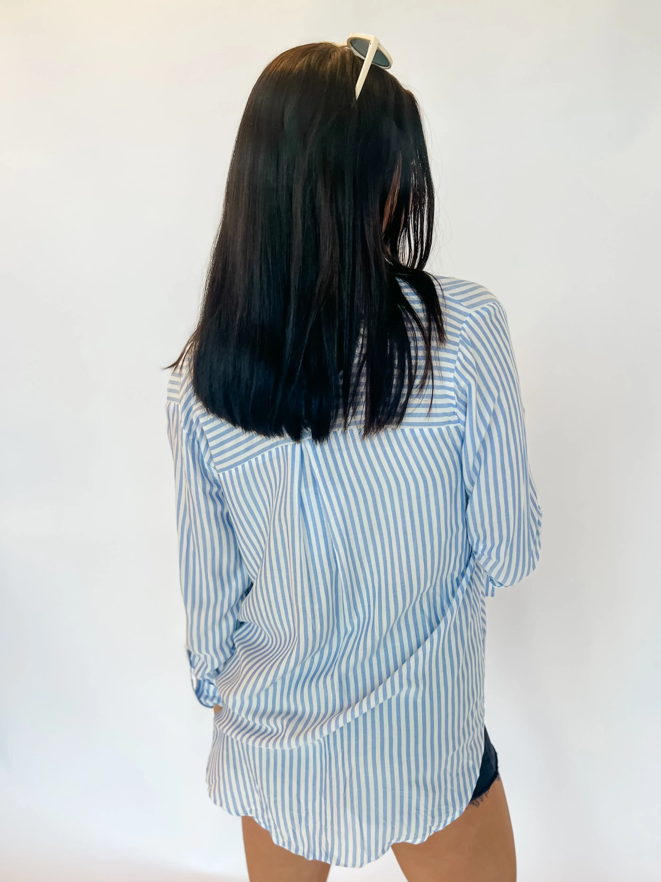 Coastal Blues Striped Button Down