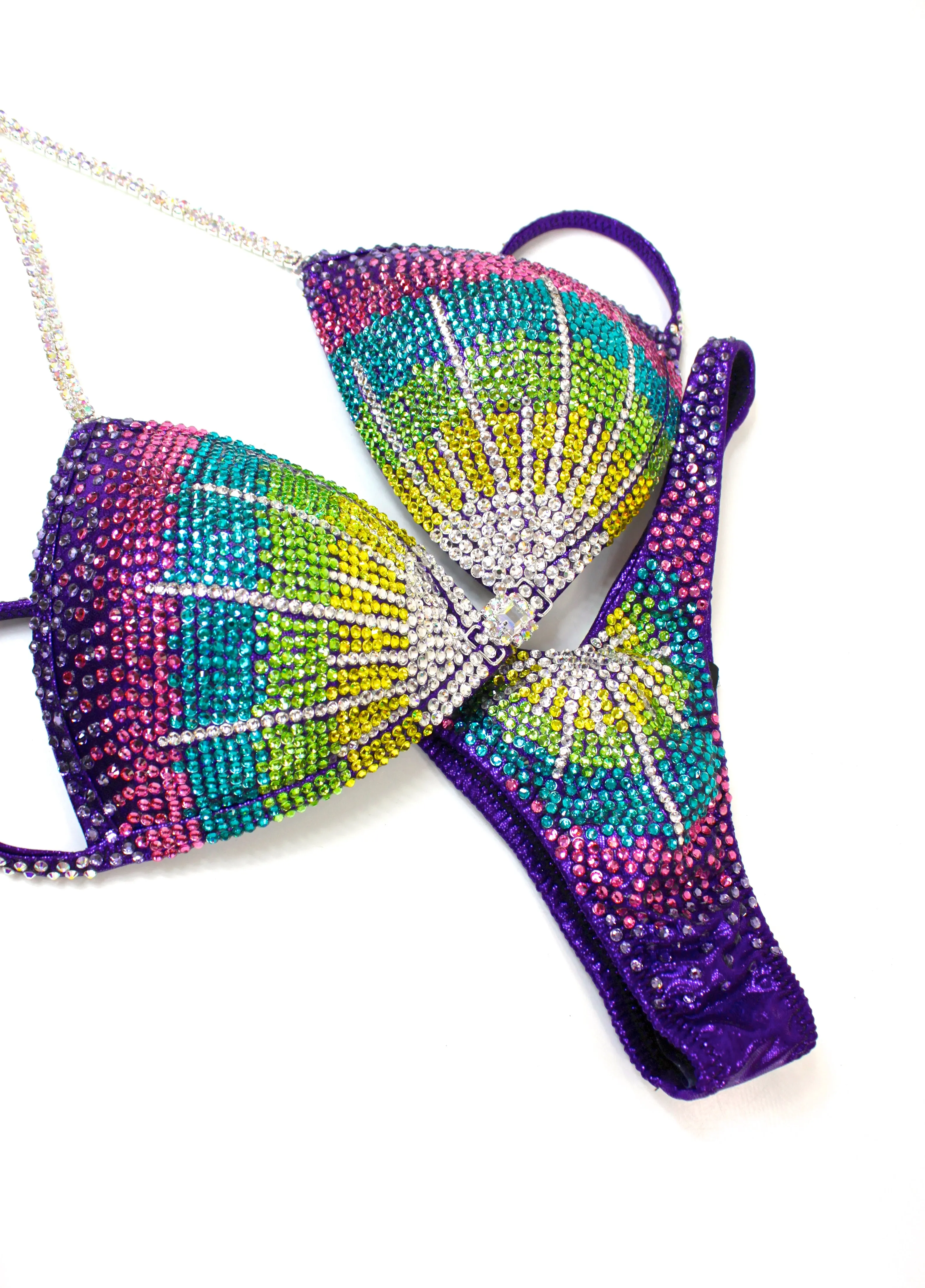 Colorful Ombre Crystallized Figure Competition Suit